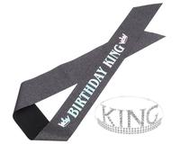 Amosfun Ensemble D'accessoires D'anniversaire pour Hommes Couronne Royale Argentée Strass Écharpe Noire Argentée, 1 Set pour Fête, Enterrement de Vie de Garçon et Célébration Joyeuse