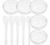 Amosfun Ensemble de 10 Pièces pour Masque Facial 5 Bols Mélangeurs en Verre Transparent Épais, 5 Spatules Blanches Petites, Bol Mélangeur pour Masque Diy, Soins Visage, Usage Spa et