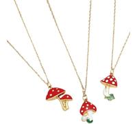 Amosfun Ensemble de 3 Colliers pour Femmes Pendentifs Champignon, Perles Naturelles, Alliage Solide, Couleurs Rouge à Pois, Vert Herbe et Duo Champignons, Accessoire Mode Amitié Élégant