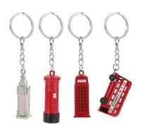 Amosfun Ensemble de 4 porte-clés modèle de bus britannique, comprenant une cabine téléphonique de Londres, un bus rouge, un pendentif Big Ben, un porte-clés de boîte aux lettres rouge