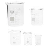 Amosfun Ensemble de 5 Béchers Gradués en Verre Transparent 10 Ml 25 Ml 50 Ml 100 Ml 250 Ml, Résistants la Chaleur, Bord Arrondi Sécurisé, Verrerie de Chimie pour Laboratoire, Salle