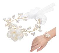 Amosfun Fleur De Poignet De Mariage Avec Perles Bracelet Élégant Pour Demoiselle D'Honneur Accessoire De Soirée 5.5X1.2 Pouces