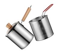 Amosfun Friteuse Domestique 3l en Acier Inoxydable 304 avec Panier à Frire, Poignée en Bois, Poêle à Frire Profonde Multifonction Compatible Plaques à Induction, Marmite Ménagère