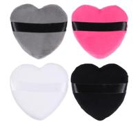 Amosfun Houppettes à Poudre en Coton 100% Pur Forme Cœur Lot de 4 Pièces Couleurs Assorties pour Maquillage Visage et Corps Cosmétique
