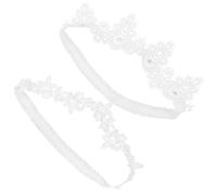 Amosfun Jarretières de Mariée Accessoires Délicats pour Jambe Confortables et Élastiques Lot de 2 en Dentelle Blanche Style Classique et Élégant pour Mariage