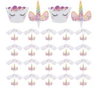 Amosfun Licorne Cake Topper et Cupcake Wrappers Set Muffin Dessert Gâteau Décorations pour Baby Shower Girls Enfants Fête d'anniversaire Décor 24pcs
