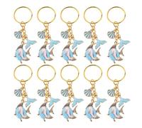 Amosfun Lot de 10 porte-clés coquillages bleus avec pendentif poisson sirène accessoires légers pour sacs et décorations fête d'anniversaire et bonbonnières thème océan pour enfants et adultes