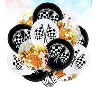 Amosfun Lot de 15 ballons à carreaux en latex - Motif voiture de course - Ballons à confettis - Pour décoration de fête sur le thème de la course - 30,5 cm - Sans ruban - Doré