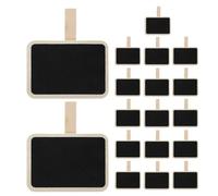 Amosfun Lot de 18 Mini Étiquettes Ardoise en Bois 7,2x6,8x4,8 Cm Pince Ferme pour Buffet la Cuisine, Panneaux à Craie Réutilisables, Signalétique Table Repas Traiteur