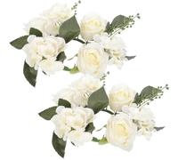 Amosfun Lot de 2 Anneaux de Bougie de Rose Artificielle Blanche, Couronnes Décoratives pour Bougies Piliers, Décoration de Table Mariage, Centres de Table Floraux pour Fête et Intérieur