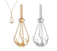 Amosfun Lot de 2 Colliers Cage pour Cristaux en Métal Résistant Ternissement, Pendentifs Porte-pierres de Cristal en Blanc et Or, Accessoires Bijoux DIY pour Femme, Bijoux Fantaisie