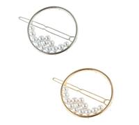 Amosfun Lot de 2 Épingles à Cheveux en Alliage Doré et Argenté, Légères et Élégantes, Forme Ronde Perles, pour Mariage et Fête