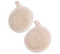 Amosfun Lot de 2 Éponges Exfoliantes Naturelles Corps 8x8 Cm, Éponge de Bain en Coton et Fibres Végétales, Outil D'exfoliation Doux et Réutilisable, pour Gommage Corporel et Soins