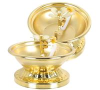 Amosfun Lot de 2 Lampes à Pétrole Artisanales en Alliage Lampe à Beurre Décorative Dorée 7 Cm Support Haut Bouddhiste Éclairage Temple et Offrandes Votives