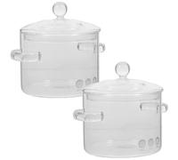 Amosfun Lot de 2 Marmites en Verre 1350 Ml Couvercle à Prise Facile pour Cuisson Soupe et Mijoteuse sur Plaques Induction