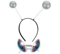 Amosfun Lot de 2 paires de lunettes de soleil avec antenne Martienne - Lentilles de couleur arc-en-ciel - Idéales pour Halloween, Noël, fête - Accessoires pour adultes et enfants