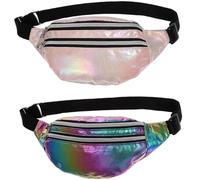 Amosfun Lot de 2 Paquet Banane en Tissu Oxford Petit Paquet Banane à Bandoulière Effet Laser Décoratif Brillant pour Femmes Léger et Portable pour Voyage et Sorties