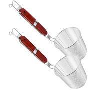 Amosfun Lot de 2 Passoires Araignées Inox 12,5 Cm Manche Bois Antidérapant, Écumoire à Mailles Fines pour Nouilles, Raviolis et Cuisson Maison, Ustensiles la Cuisine Inox Professionnel,