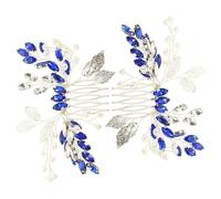 Amosfun Lot de 2 Peignes Latéraux en Cristal Bleu et Argenté, Accessoires Cheveux Mariage en Strass, Design Délicat en Métal, pour Tenues de Soirée