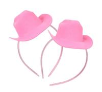Amosfun Lot de 2 Serrage-têtes Bandeaux Rose Clair Mini Chapeaux de Cowboy en Tissu Rigide, Accessoires Coiffure Western pour Fête, Anniversaire et Déguisement Fille Cowgirl