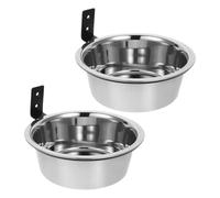 Amosfun Lot de 2 Sets de Sets de Gamelles Murales pour Chien en Acier Inoxydable, Gamelles Surélevées Anti-Renversement, Économise de l'espace, pour Maisons et Enclos pour Animaux