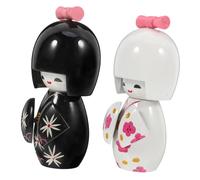 Amosfun Lot De 2 Statues De Poupée Kimono Japonaises Traditionnelles en Bois pour Décoration Dintérieur