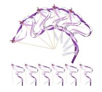 Amosfun Lot de 24 bâtons de Ruban Violet : Baguettes de fées en Forme de banderoles avec clochettes, Accessoires de Princesse, banderoles soyeuses pour fête de fées