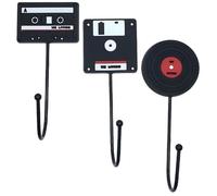 Amosfun Lot de 3 Crochets Muraux Auto-adhésifs Rétro de Disque Vinyle, Ruban Magnétique et Disque, Couleur Noire, Compacts et Pratiques Cuisine, Salle de Bain et Rangement Domestique,