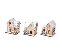 Amosfun Lot de 3 maisons de village de Noël en bois avec lumières LED - Décoration de bureau pour la maison et les fêtes - Fabrication soignée
