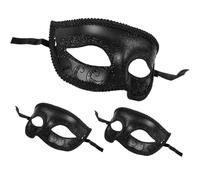 Amosfun Lot de 3 Masques Vénitiens Rétro en Plastique Noir, Demi-visage, Accessoires Cosplay et Bal Masqué pour Fête Costumée et Soirée Dansante, Taille Unique Adaptée aux Adultes