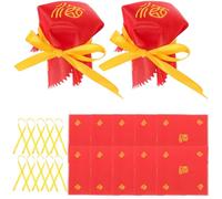 Amosfun Lot de 30 Couvercles en Tissu pour Bocaux à Vin 14x14 Cm Rouge Bord Dentelé et Ruban Jaune, Housses de Fermeture Réutilisables pour Bocaux d'alcool, Accessoires Décoratifs Cuisine