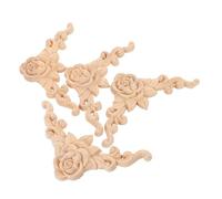 Amosfun Lot de 4 appliques en bois massif sculpté avec rose artistique et design d'angle pour meubles, portes, armoires, lits, style européen élégant, décoration d'intérieur