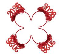 Amosfun Lot de 4 Bandeaux Cheveux Paillettes pour Fête du Nouvel An 2026, Accessoires Photo Scintillants en Plastique Rouge, Adultes, Réveillon, Décoration Festive Anniversaire