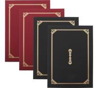Amosfun Lot de 4 Couvertures Décoratives de Certificat A4 en Papier Noir et Rouge Foncé, Porte-certificat D'honneur Finition Dorée, Enveloppes pour Remise de Prix et Cérémonies