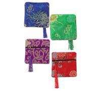 Amosfun Lot de 4 Pochettes Brodées en Coton et Polyester pour Rangement de Guzheng et Médiators, Finition Soignée, Fermeture Éclair Pratique pour Accessoires de Musique Couleur Aléatoire