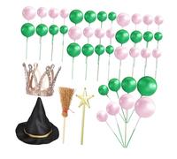 Amosfun Lot de 44 décorations de gâteau de sorcière avec chapeau de sorcière, couronne, balai, étoile, baguette et mini boules légères pour Halloween