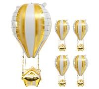 Amosfun Lot de 5 Ballons à Air Chaud en Aluminium Doré 4d, Décoration Festive pour Anniversaire et Fête D'garçon et Filles, Ballons Montgolfière Résistants en Film D'aluminium,