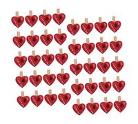 Amosfun Lot de 50 Mini Pinces à Linge en Bois Forme de Cœur Rouges Petites Pinces Mignonnes pour Photos et Mémos Accessoires Décoratifs pour Mariage Saint-Valentin et Bureau Clips