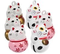 Amosfun Lot de 6 Pendentifs Porte-clés Maneki Neko Petits Chats Amulette, Breloques Clochettes en Métal Peint pour Décoration Paquet, Création Bijoux Diy, Présent Déco Chat