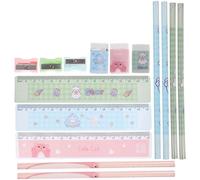 Amosfun Lot de 6 Sets de Taille-crayons Manuels Gommes Créatives, Papeterie de Poche en Plastique, Assortiment Bleu et Vert Ours Rose Chat, Papeterie Simple pour École, Bureau et Maison