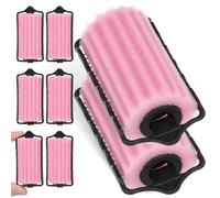Amosfun Lot de 8 Bigoudis en Éponge Rose Confortables pour Cheveux, Outils Coiffants sans Chaleur Fonction Clip, pour Boucles Douces à Domicile