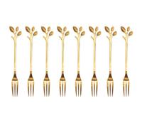 Amosfun Lot de 8 Piques à Fruits en Acier Inoxydable Doré Forme Feuille, Fourchettes à Dessert Design Branche, Accessoires la Cuisine pour Amuse-bouche, Cocktails et Fruits, Usage