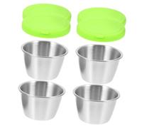 Amosfun Lot de 8 Sets de Tasses à Trempette Inox Petite Taille 304 avec Couvercles en Silicone Vert Clair, Coupelles à Sauce Multifonctions Cuisine et Salade, Ensemble Maison Pratique