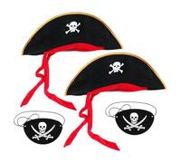Amosfun Lot de Chapeaux de Pirate et Masques Œil, Accessoire de Cosplay Confortable en Coton et Lin, Facile à Porter Fêtes D'halloween et Théâtre