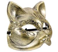 Amosfun Masque de Cosplay Demi-visage de Renard, Accessoire de Fête Unique, Masque Féminin en Matière Confortable, Couleur Dorée Sculptée, pour Halloween et Bals Masqués