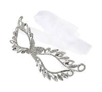 Amosfun Masque Demi-visage à Strass Blanc pour Femme, Masque de Bal Masqué Réutilisable, Accessoire de Déguisement pour Fête D'halloween et Soirée Costumée