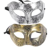 Amosfun Masque Demi Visage Homme Style Gladiateur Romain 2 Pièces Masque Bal Masqué Halloween Carnaval Accessoire Costume