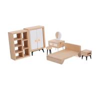 Amosfun Mobilier Miniature pour Maison de Poupée Chambre Complète Massif Armoire Blanche Lit Double Commode Coiffeuse Tabouret et Table de Chevet Décor Réaliste pour Jeu Éducatif et