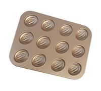 Amosfun Moule à Gâteau 12 Cavités Forme Ballon de Rugby en Acier au Carbone Épais Doré, Antiadhésif, Plaque de Cuisson pour Pâtisserie Maison, Cuisson Familiale et Festive