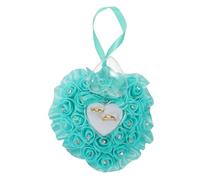 Amosfun Oreiller pour Alliances Forme de Cœur Bleu avec Roses Boîte à Bijoux Romantique à Emplacements Organisateur de Bagues et Boucles Oreilles pour Mariage Fiançailles et Cérémonie